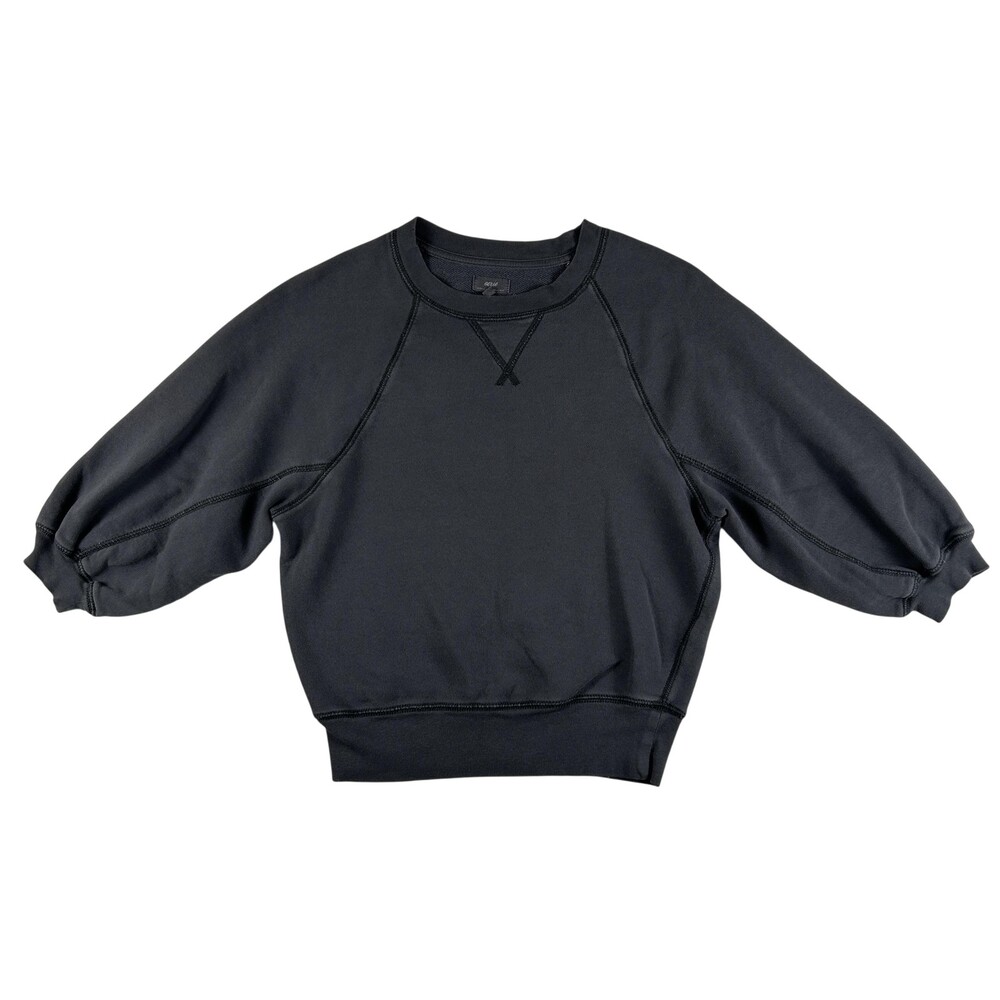 Aerie Sweatshirt Womens 2XS XXS Gray Terry 3/4 Balloon Sleeve Crewneck Pullover